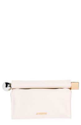 Jacquemus La Pochette Rond Carré Leather Clutch in Light Ivory 115