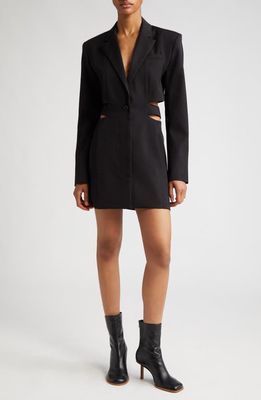 Jacquemus La Robe Bari Cutout Long Sleeve Cotton & Linen Blazer Minidress in Black
