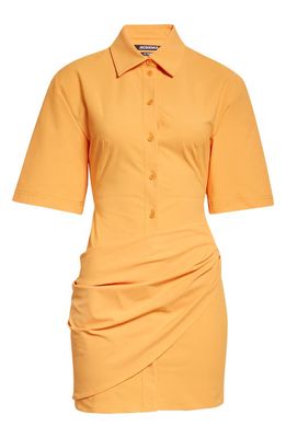 Jacquemus La Robe Camisa Drape Detail Mini Shirtdress in 750 Orange