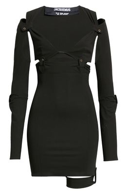 Jacquemus La Robe Mari Cutout Long Sleeve Body-Con Minidress in Black