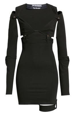 Jacquemus La Robe Mari Cutout Long Sleeve Body-Con Minidress in Black Jacquemus La Robe Mari Cutout Long Sleeve Body-Con Minidress in Black