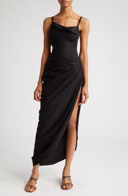 Jacquemus La Robe Saudade Asymmetric Maxi Dress in Black