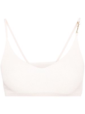 Jacquemus Le Bandeau Pralu ribbed crop top - LIGHT BEIGE