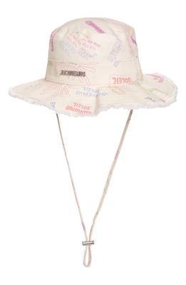 Jacquemus Le Bob Artichaut Cotton Twill Bucket Hat in Ivory Print Multi Tags