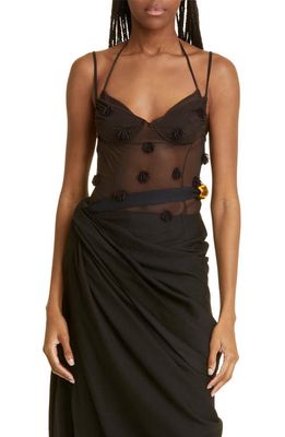 Jacquemus Le Body Ilha Embroidered Mesh Bodysuit in 850 Brown