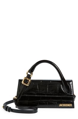 Jacquemus Le Chiquito Long Croc Embossed Leather Crossbody Bag in Black 990