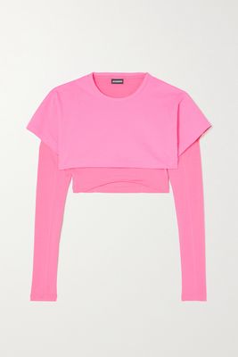 Jacquemus - Le Double Cropped Layered Cotton-jersey And Stretch-lyocell T-shirt - Pink