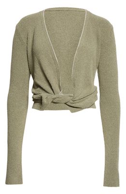 Jacquemus Le Gilet Noue Twisted Linen Blend Crop Cardigan in Light Khaki
