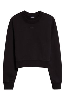 Jacquemus Le Grosgrain Logo Cotton Fleece Crop Sweatshirt in Black