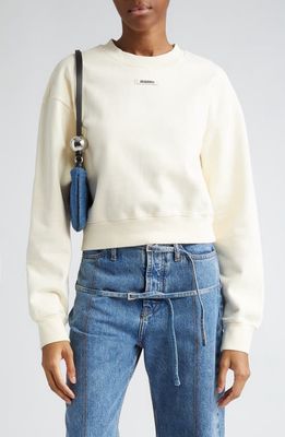 Jacquemus Le Grosgrain Logo Cotton Fleece Crop Sweatshirt in Light Beige