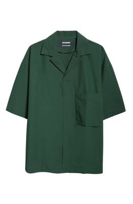 Jacquemus Le Haut Oversize Cotton Poplin Polo in Dark Green