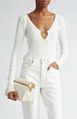 Jacquemus Le Haut Pralu Scallop Neck Rib Top in Off-White