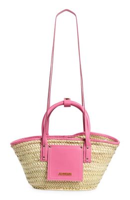 Jacquemus Le Petit Panier Soli Woven Palm Basket Bag in Neon Pink