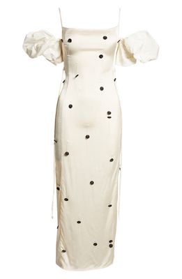Jacquemus Le Robe Chouchou Embroidered Polka Dot Dress with Detachable Sleeves in Off-White/Black Dots Em