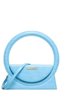 Jacquemus Le Sac Rond Croc Embossed Leather Top Handle Bag in Blue