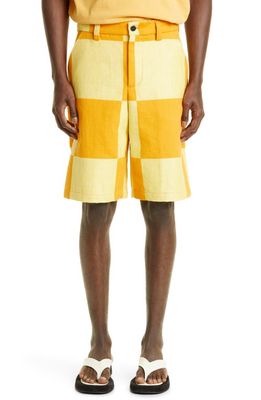 Jacquemus Le Short Tecido Colorblock Flat Front Shorts in 2Ad Yellow Checks