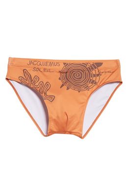 Jacquemus Le Slip de Bain Print Swim Briefs in 7Aq Print Arty Leaf Orange