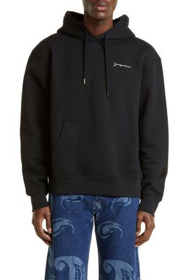 Jacquemus Le Sweatshirt Brodé Embroidered Logo Organic Cotton Hoodie in 990 Black
