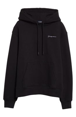 Jacquemus Le Sweatshirt Brodé Embroidered Logo Organic Cotton Hoodie in Black