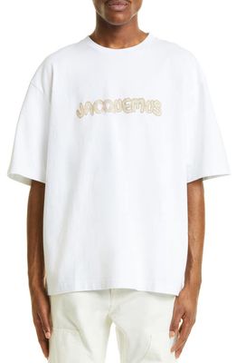 Jacquemus Le T-Shirt Raphia Oversize T-Shirt in 1Dn Print Macrame Logo White