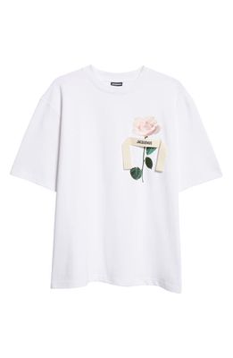 Jacquemus Le T-Shirt Rose Graphic T-Shirt in Rose White