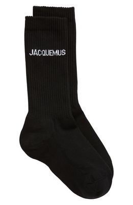 Jacquemus Les Chaussettes Logo Jacquard Cotton Blend Crew Socks in Black