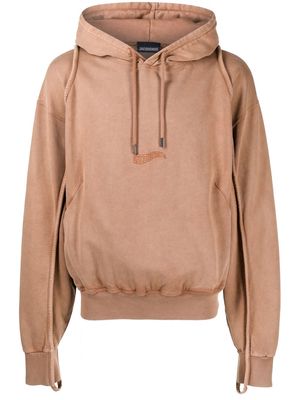 Jacquemus logo-embroidered cotton hoodie - Brown