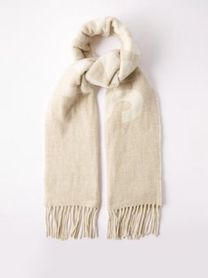 Jacquemus - Logo-jacquard Fringed Wool Scarf - Mens - Beige
