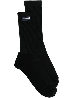 Jacquemus logo-patch ribbed socks - Black