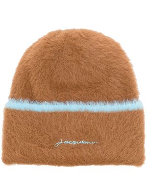 Jacquemus logo striped beanie hat - Brown