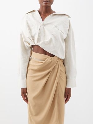 Jacquemus - Mejan Asymmetric-hem Cotton-blend Shirt - Womens - Light Beige