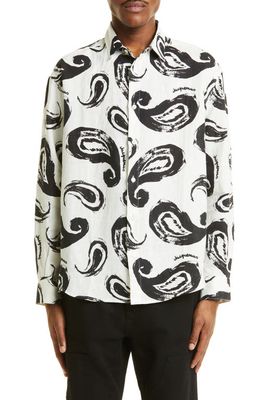 Jacquemus Men's La Chemise Simon Floral Print Linen Button-Up Shirt in 1Dh Print White/Black Paisley