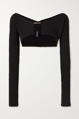 Jacquemus - Pralù Embellished Cropped Ribbed-knit Cardigan - Black