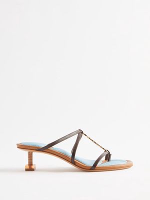 Jacquemus - Pralu Logo-charm Leather Kitten-heel Sandals - Womens - Dark Brown