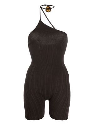 Jacquemus ribbed bead-embellished one-shoulder body - Brown