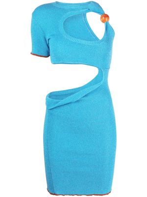 Jacquemus ribbed-knit cut-out mini dress - Blue