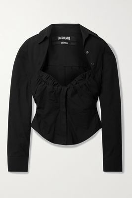 Jacquemus - Ruched Cotton-blend Poplin Shirt - Black