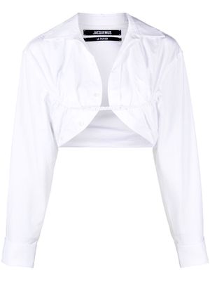 Jacquemus ruched cropped cotton shirt - White
