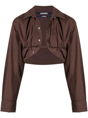 Jacquemus ruched cropped long-sleeved shirt - Brown