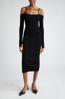 Jacquemus Sierra Long Sleeve Midi Sweater Dress in Black