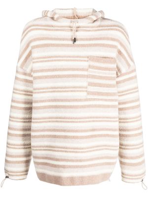 Jacquemus striped-pattern oversized knitted hoodie - Neutrals