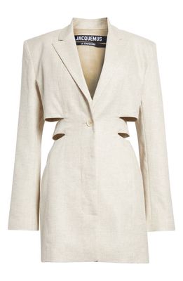Jacquemus The Bari Cutout Long Sleeve Cotton & Linen Blazer Minidress in Light Beige
