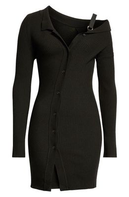 Jacquemus The Colin Asymmetric Long Sleeve Wool Blend Dress in Black