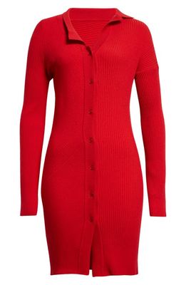 Jacquemus The Colin Asymmetric Long Sleeve Wool Blend Dress in Red