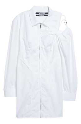 Jacquemus The Galliga Asymmetric Zip Front Long Sleeve Shirtdress in White