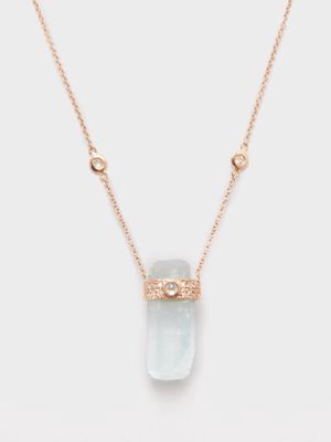 Jacquie Aiche - Aura Diamond, Aquamarine & 14kt Gold Necklace - Womens - Blue Multi