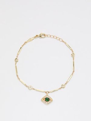 Jacquie Aiche - Evil Eye Diamond, Glass & 14kt Gold Charm Bracelet - Womens - Green Multi