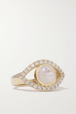 Jacquie Aiche - Open Eye Small 14-karat Gold, Moonstone And Diamond Ring - 6