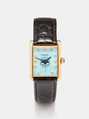 Jacquie Aiche - Vintage Cartier Tank Diamond & 18kt Gold Watch - Mens - Black Blue