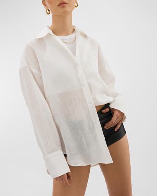 Jada Oversized Linen Button-Front Shirt
